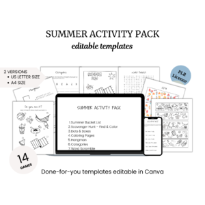 the summer activity pack includes a laptop, notebook, and other items