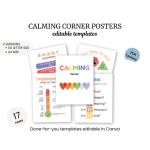 a bunch of posters with the words calming on them