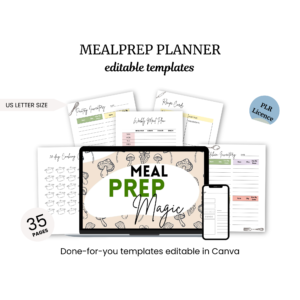 a meal prep planner with a laptop and phone