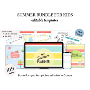 the summer bundle for kids includes a laptop, notebook, and planner