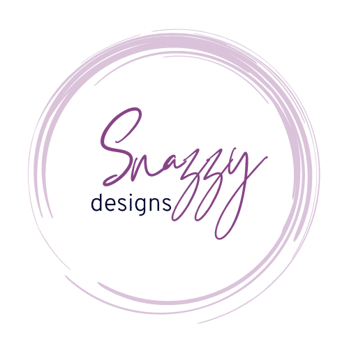 Logo of 'snazzy designs' with stylized handwriting inside a sketched circle.