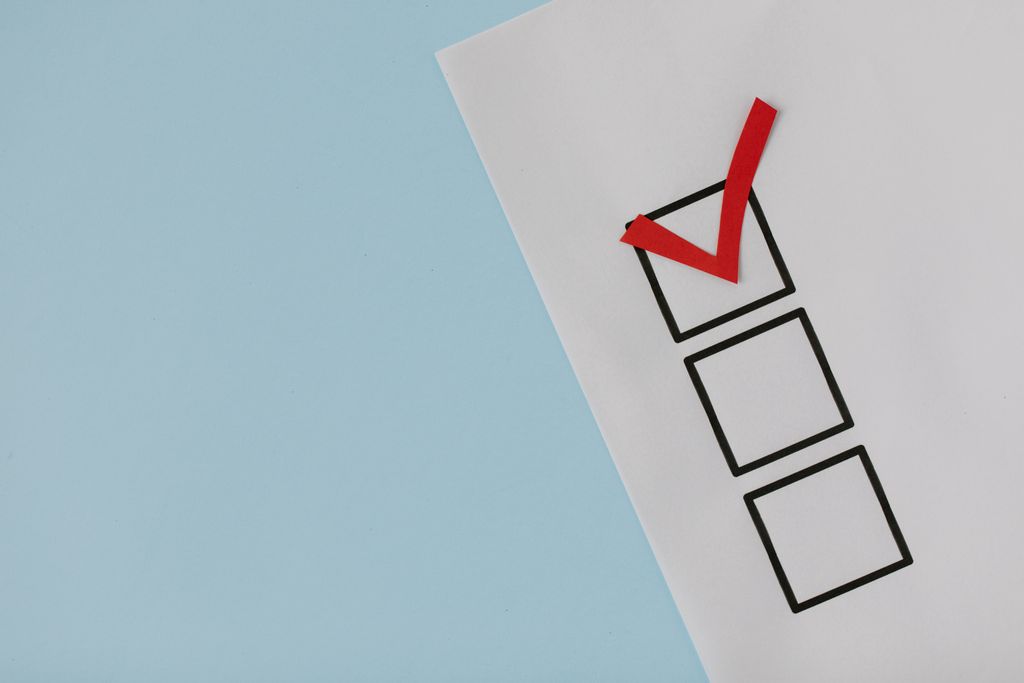 PLR Template Checklist. A simple white paper checklist with one red checkmark, ideal for concepts like completion or approval.